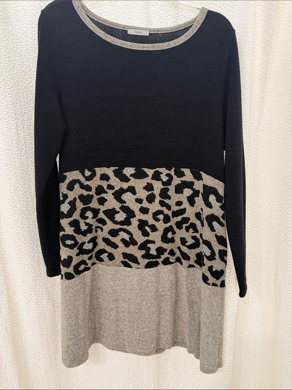 JODIFL Black, Animal Print & Heather Tan Lightweight Sweater Dress